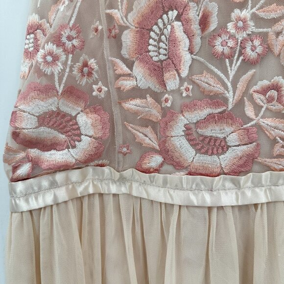Anthropologie BHLDN Baldwin Pink Rose Tulle Floral Embroidered 10 Maxi Dress - Picture 6 of 12